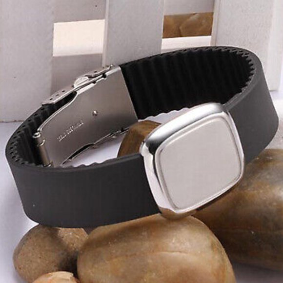 MAGNETIC BRACELET adjustable unisex mens womens stainless steel silicone rubber - Picture 1 of 4